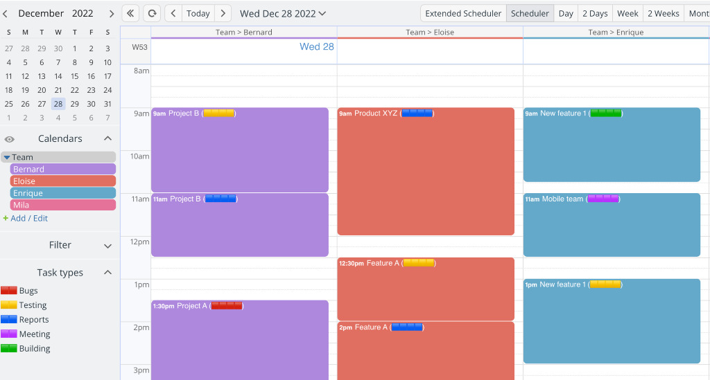 Color blocks in a custom field to designate task type on colorful event blocks