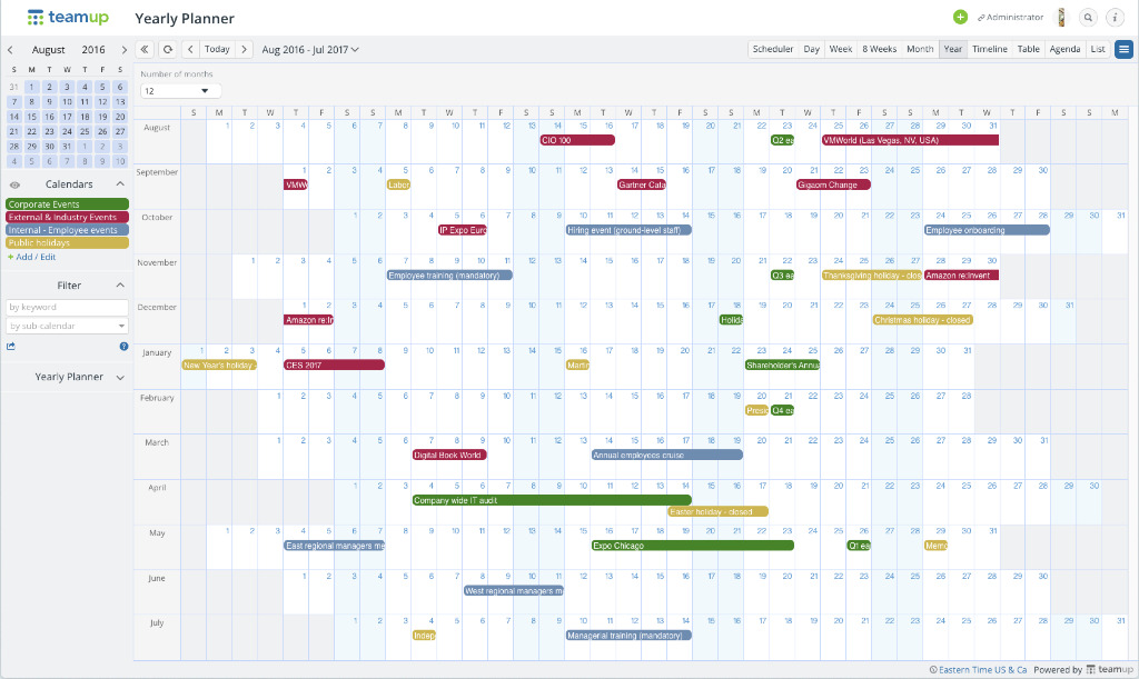 A yearly planner calendar can be used for annual organizational planning. 